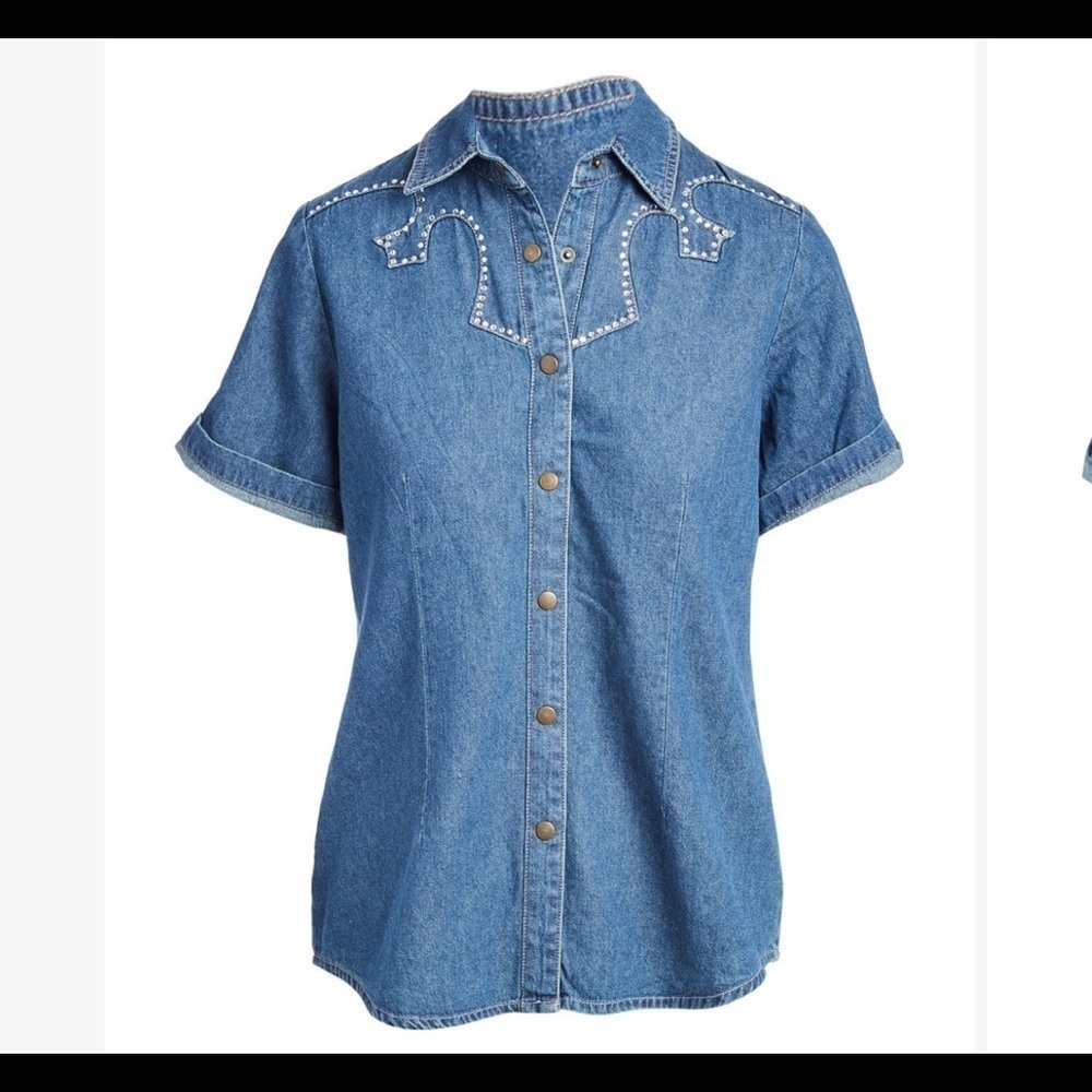 new Live a Little Denim Yoke Top US M